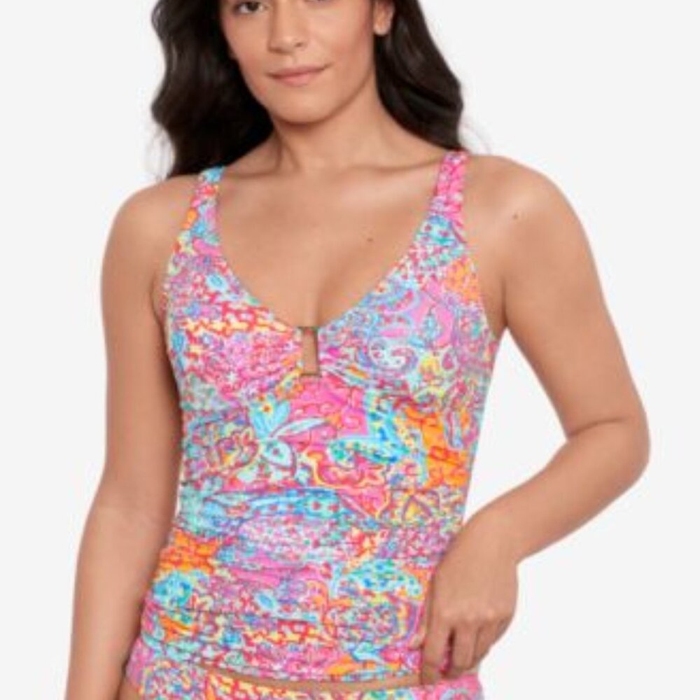 Ralph Lauren Amara Patchwork Ring Underwire Tankini Women's Size 16